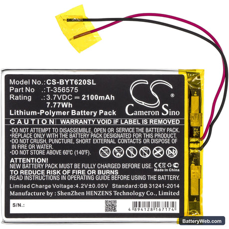 Boyue T62 Replacement Battery, 3.7V, 2100mAh, Li-Polymer 3