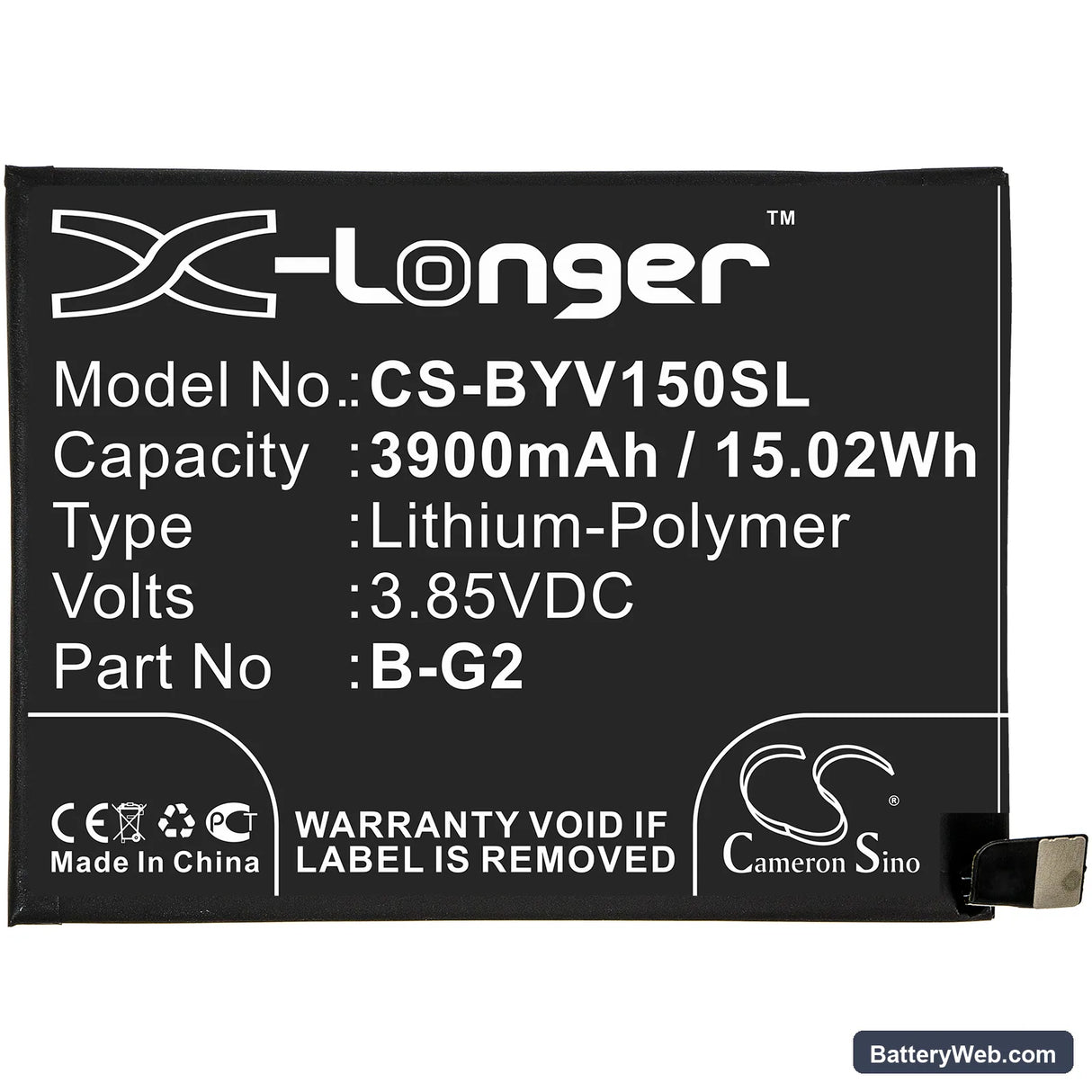 Vivo V15 Replacement Battery, 3.85V, 3900mAh, Li-Polymer 3