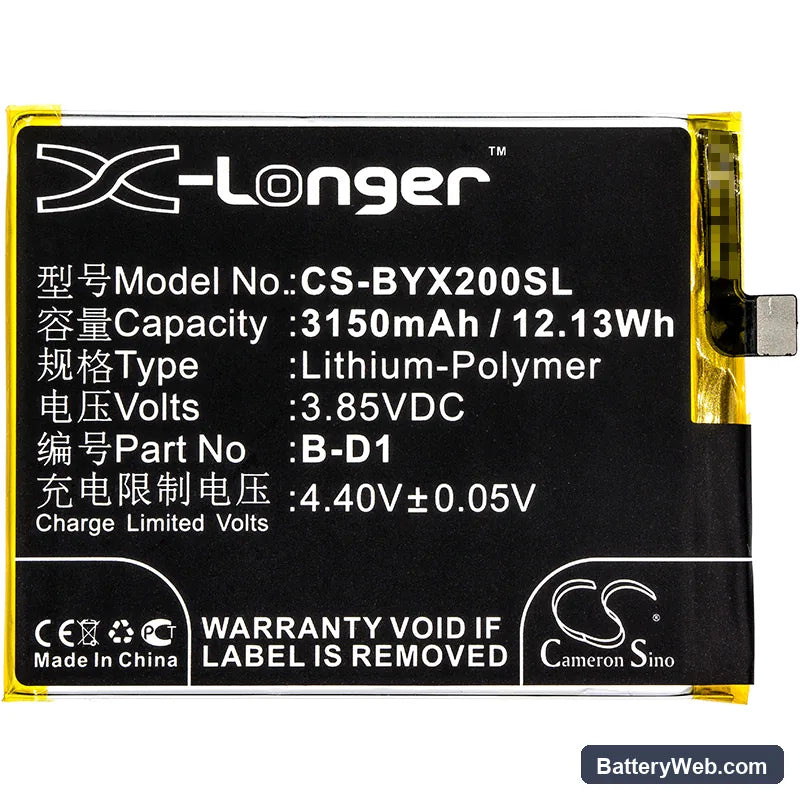 BBK VIVO X20A Replacement Battery, 3.85V, 3150mAh, Li-Polymer 3