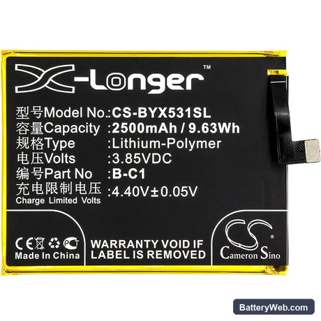 Vivo Y53 Replacement Battery, 3.85V, 2500mAh, Li-Polymer 3