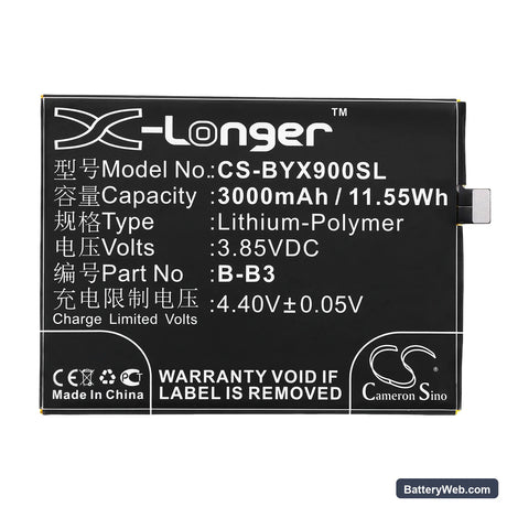 Vivo X9 Replacement Battery, 3.85V, 3000mAh, Li-Polymer 3