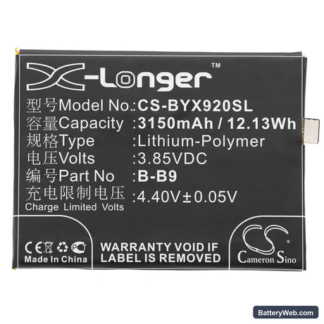 Vivo X9i Replacement Battery, 3.85V, 3150mAh, Li-Polymer 3