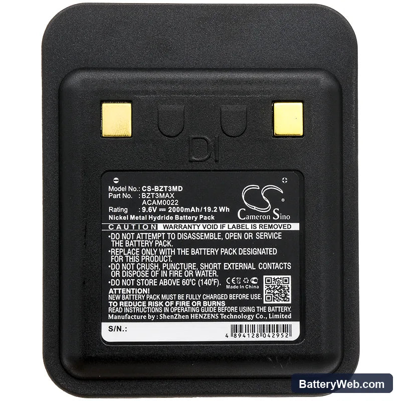 Bullard T3 Replacement Battery, 9.6V, 2000mAh, Ni-MH 5