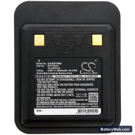 Bullard T3 Replacement Battery, 9.6V, 2000mAh, Ni-MH 5