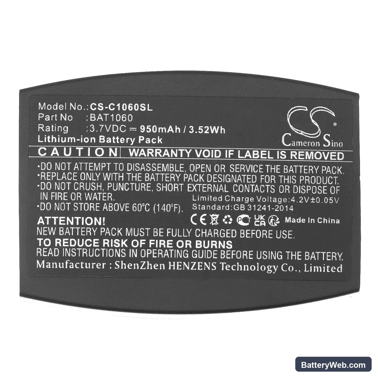 3M C1060 Replacement Battery, 3.7V, 950mAh, Li-ion 5
