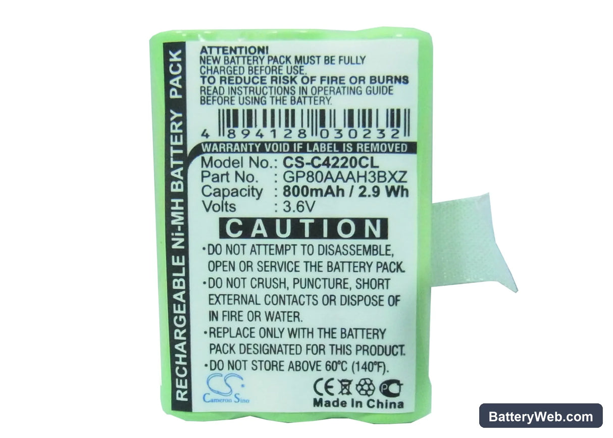 Clarity Professional C4220 Replacement Battery, 3.6V, 800mAh, Ni-MH 5