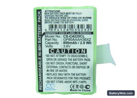 Clarity Professional C4220 Replacement Battery, 3.6V, 800mAh, Ni-MH 5