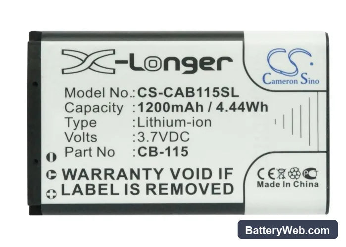 CAT B100 Replacement Battery, 3.7V, 1200mAh, Li-ion 5