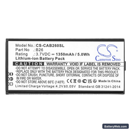 CAT B26 Replacement Battery, 3.7V, 1350mAh, Li-ion 3