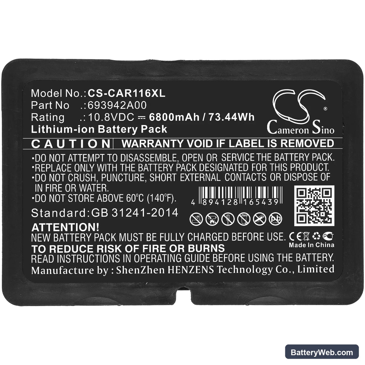 Chauvin Arnoux C.A 6116N Replacement Battery, 10.8V, 6800mAh, Li-ion 5