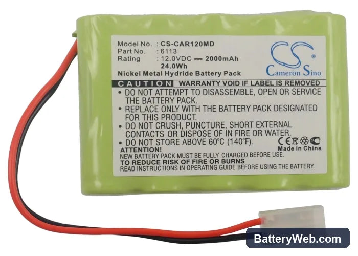 CardioRapid K360 Replacement Battery, 12V, 2000mAh, Ni-MH 5
