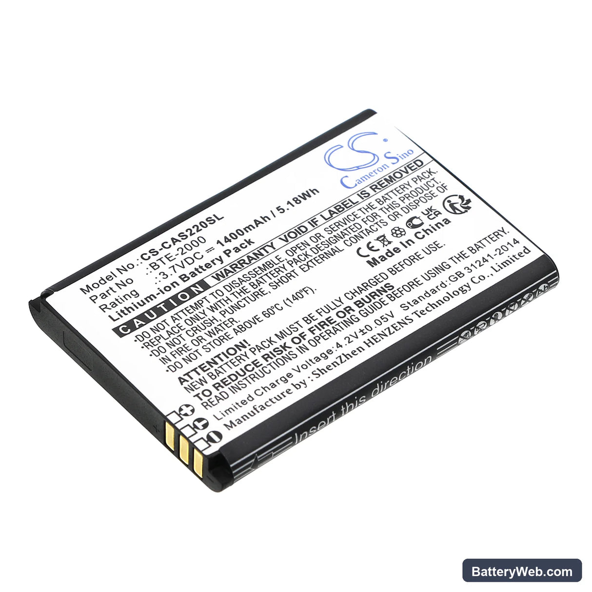 CAT S22 Replacement Battery, 3.7V, 1400mAh, Li-ion 1