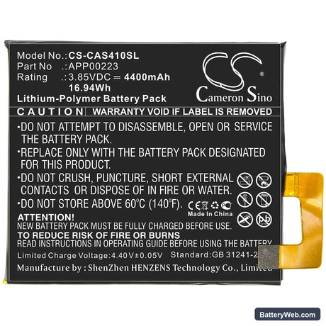 CAT S41 Replacement Battery, 3.85V, 4400mAh, Li-Polymer 3