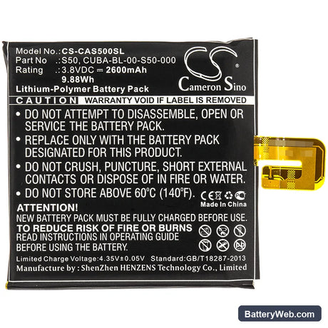 CAT S50 Replacement Battery, 3.8V, 2600mAh, Li-Polymer 3