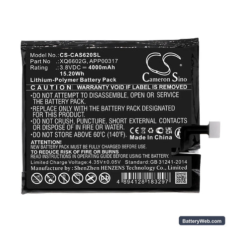 CAT S62 Replacement Battery, 3.8V, 4000mAh, Li-Polymer 3