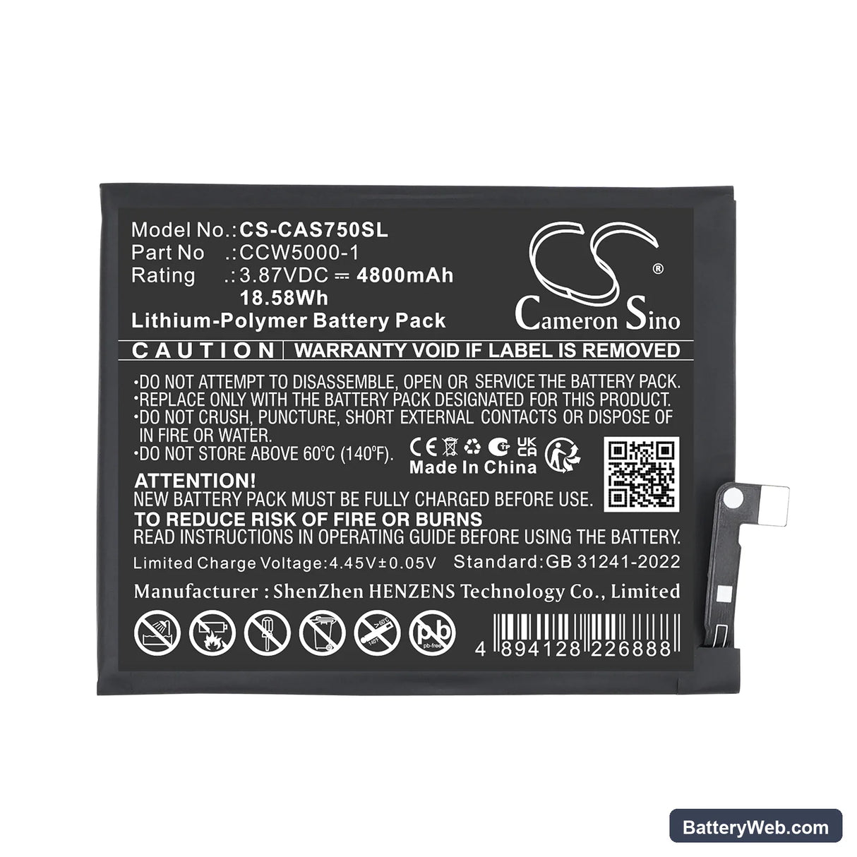 CAT BM1S1B Replacement Battery, 3.87V, 4800mAh, Li-Polymer 3