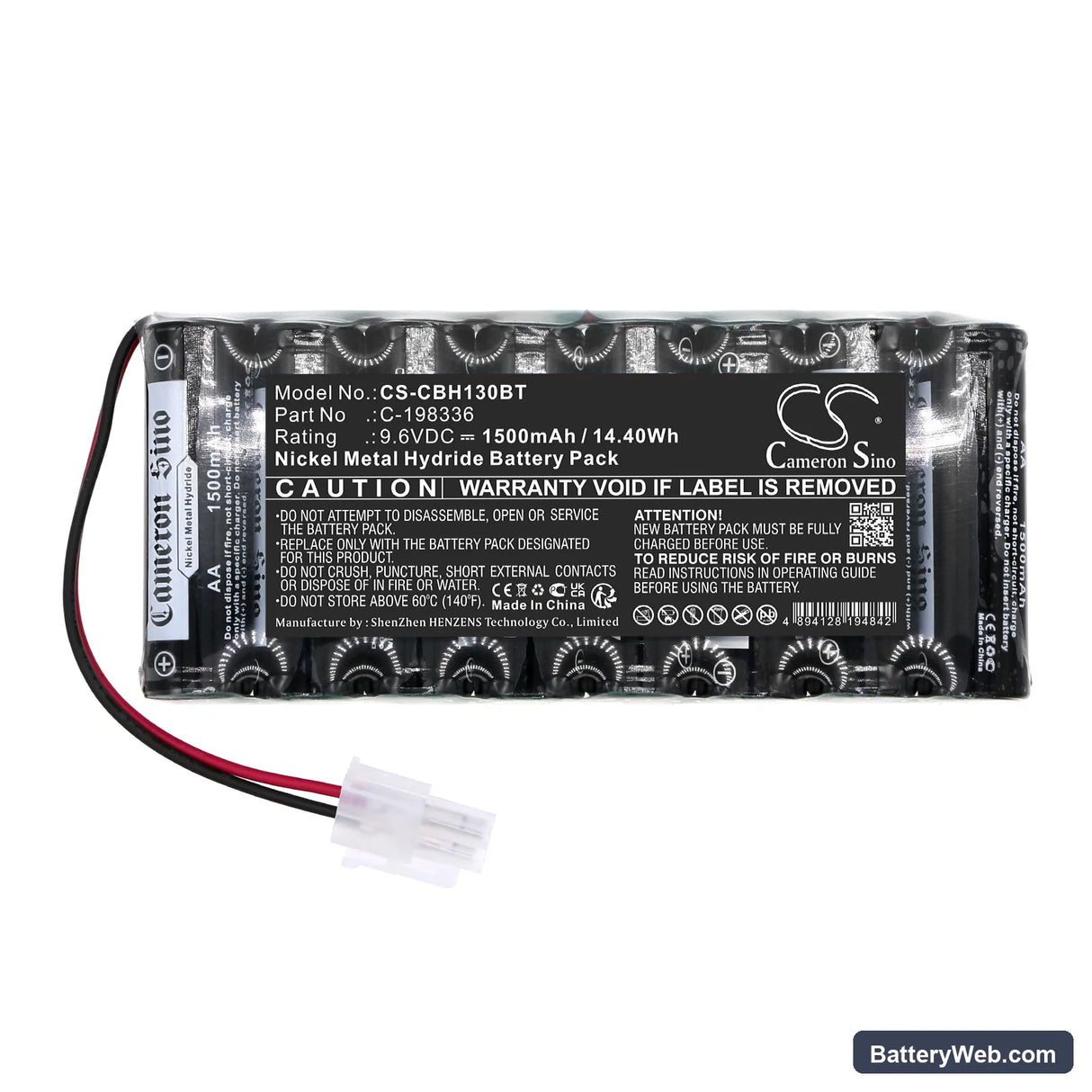 Cobham Alarm Replacement Battery, 9.6V, 1500mAh, Ni-MH 3