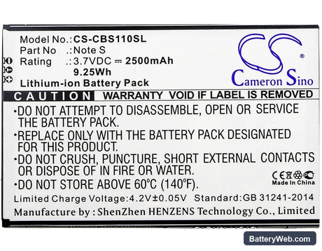 Cubot Note S Replacement Battery, 3.7V, 2500mAh, Li-ion 5