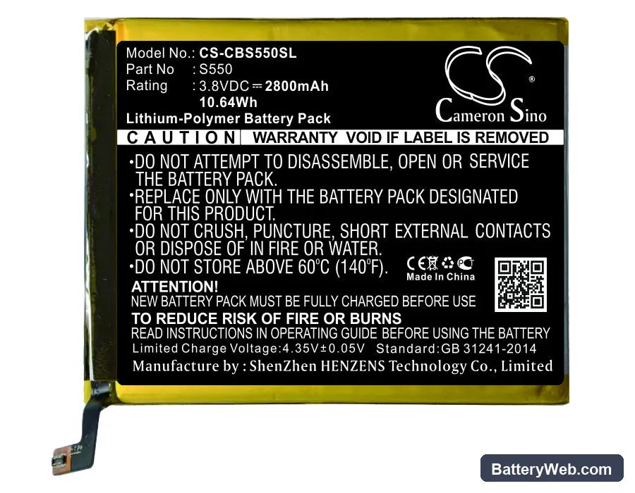 Cubot S550 Replacement Battery, 3.8V, 2800mAh, Li-Polymer 1