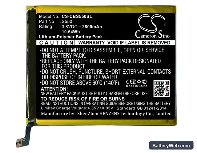 Cubot S550 Replacement Battery, 3.8V, 2800mAh, Li-Polymer 1