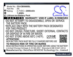 Cubot X6 Replacement Battery, 3.7V, 2000mAh, Li-ion 1