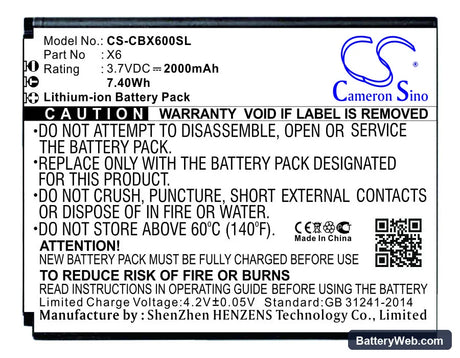Cubot X6 Replacement Battery, 3.7V, 2000mAh, Li-ion 1