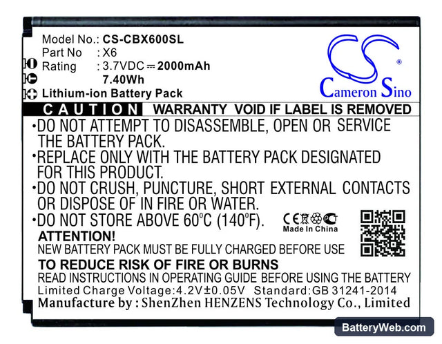 Cubot X6 Replacement Battery, 3.7V, 2000mAh, Li-ion 1