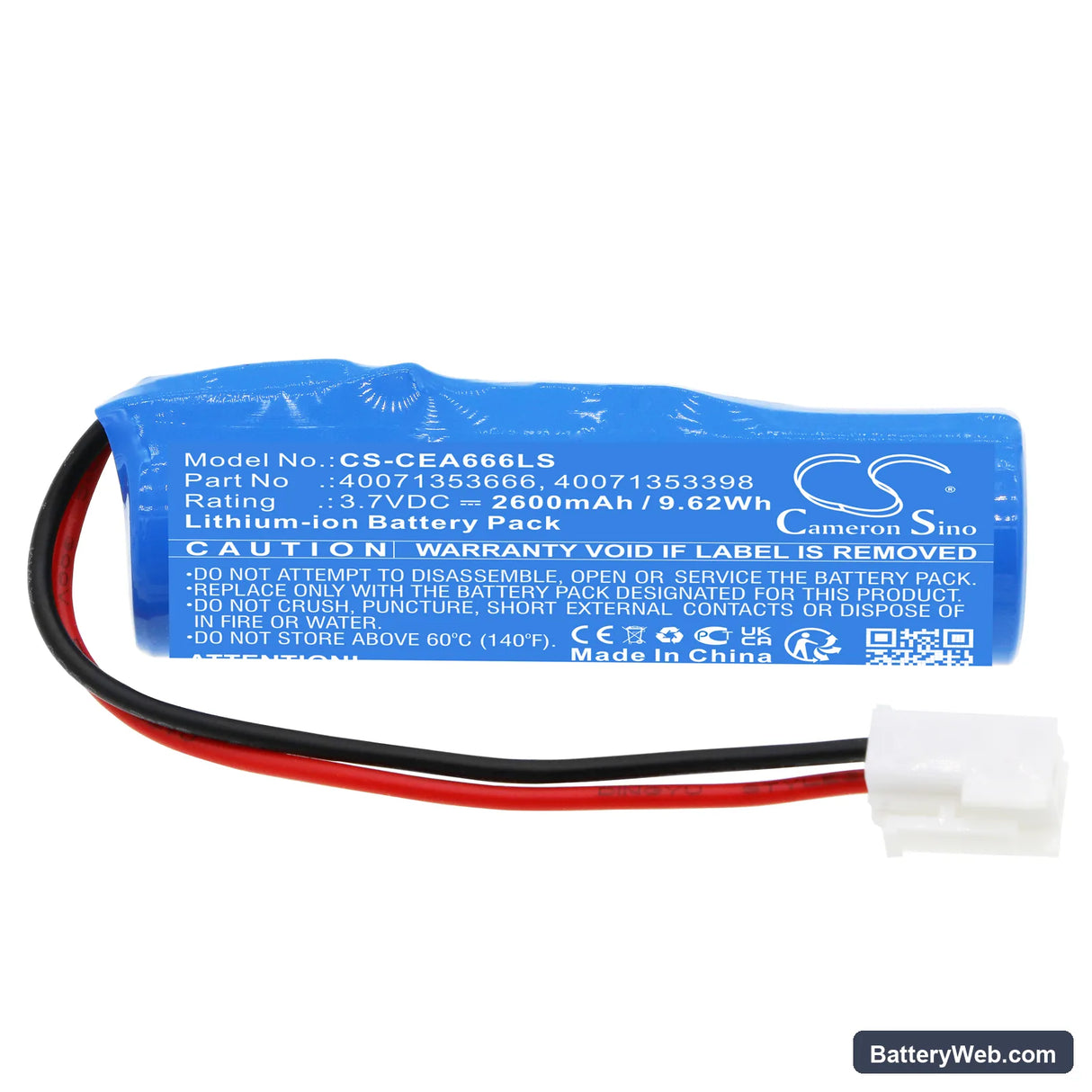 Ceag Emergency Light Replacement Battery, 3.7V, 2600mAh, Li-ion 3