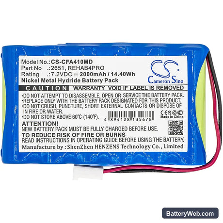 Cefar Myo 4 Replacement Battery, 7.2V, 2000mAh, Ni-MH 3