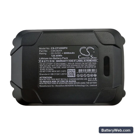 Craftsman Replacement Battery, 20V, 6000mAh, Li-ion 6