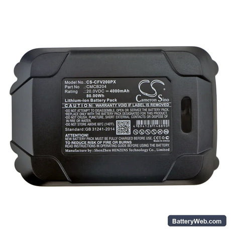 Craftsman V20 Cordless Compact Blower Replacement Battery, 20V, 4000mAh, Li-ion 6