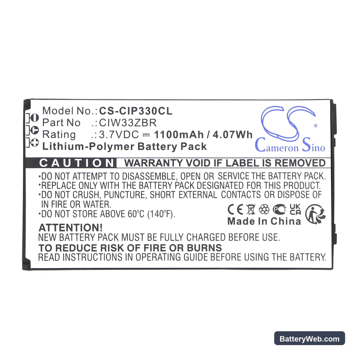 Cisco Linksys WIP330 Replacement Battery, 3.7V, 1100mAh, Li-Polymer 3