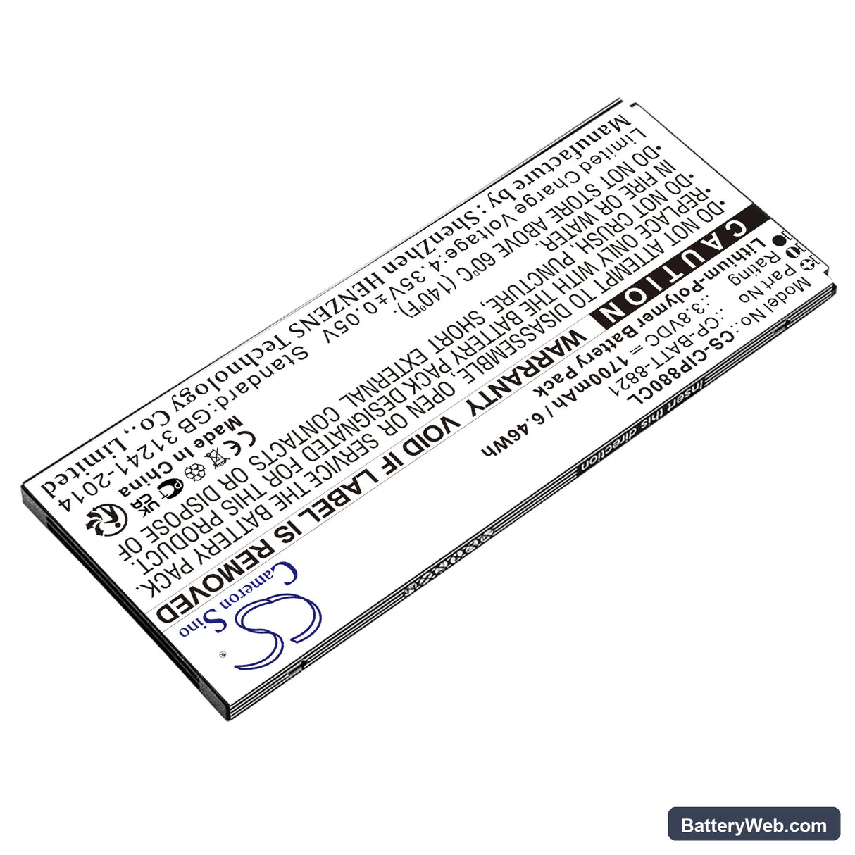 Cisco 8800 Replacement Battery, 3.8V, 1700mAh, Li-Polymer 2