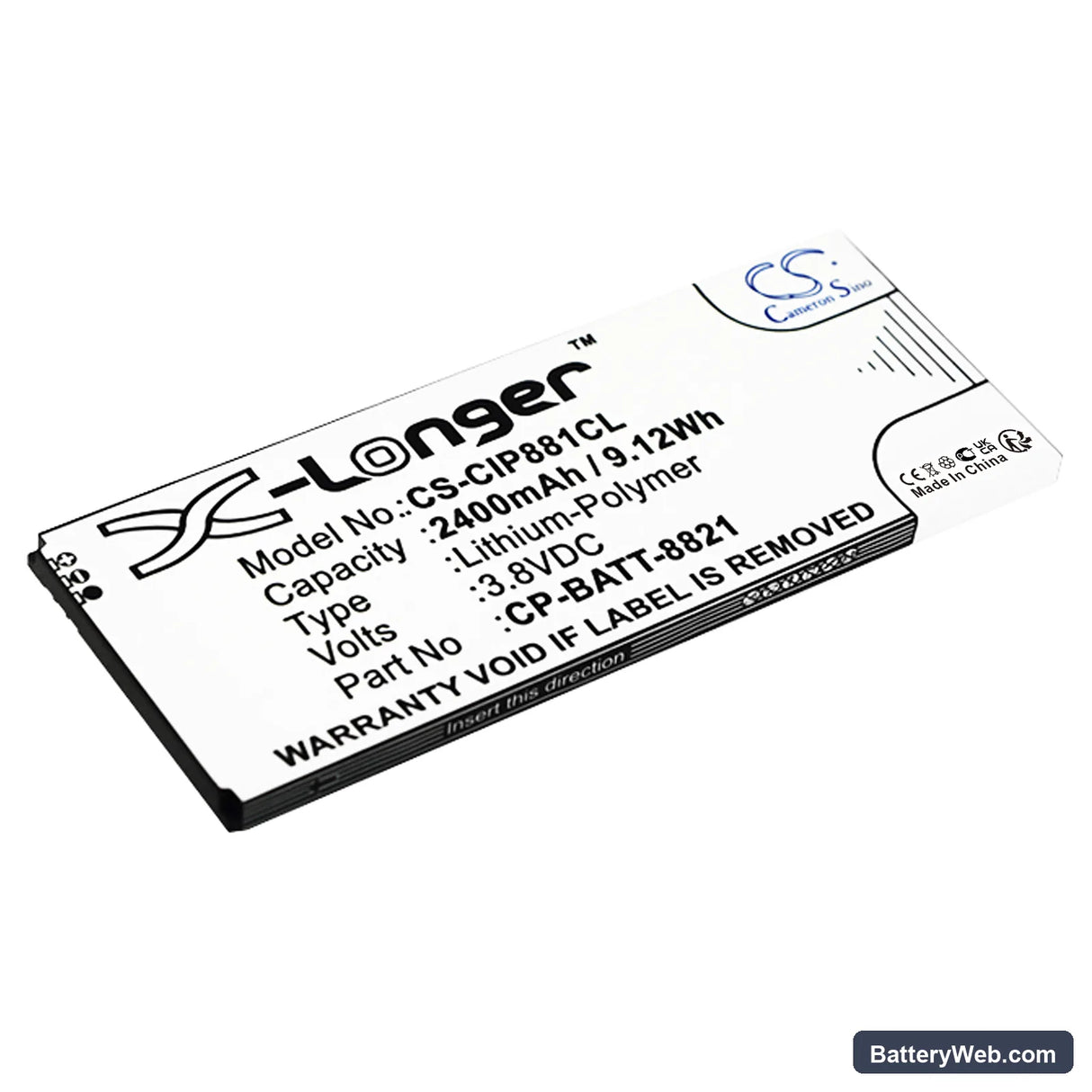 Cisco 8800 Replacement Battery, 3.8V, 2400mAh, Li-Polymer 1