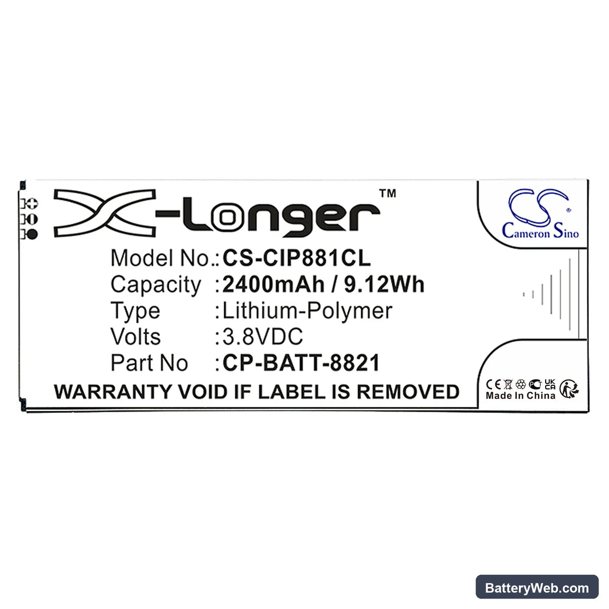 Cisco 8800 Replacement Battery, 3.8V, 2400mAh, Li-Polymer 5