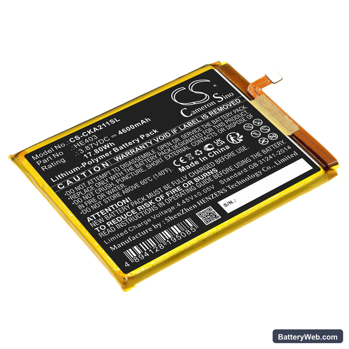 Cricket Dream 5G Replacement Battery, 3.87V, 4600mAh, Li-Polymer 1