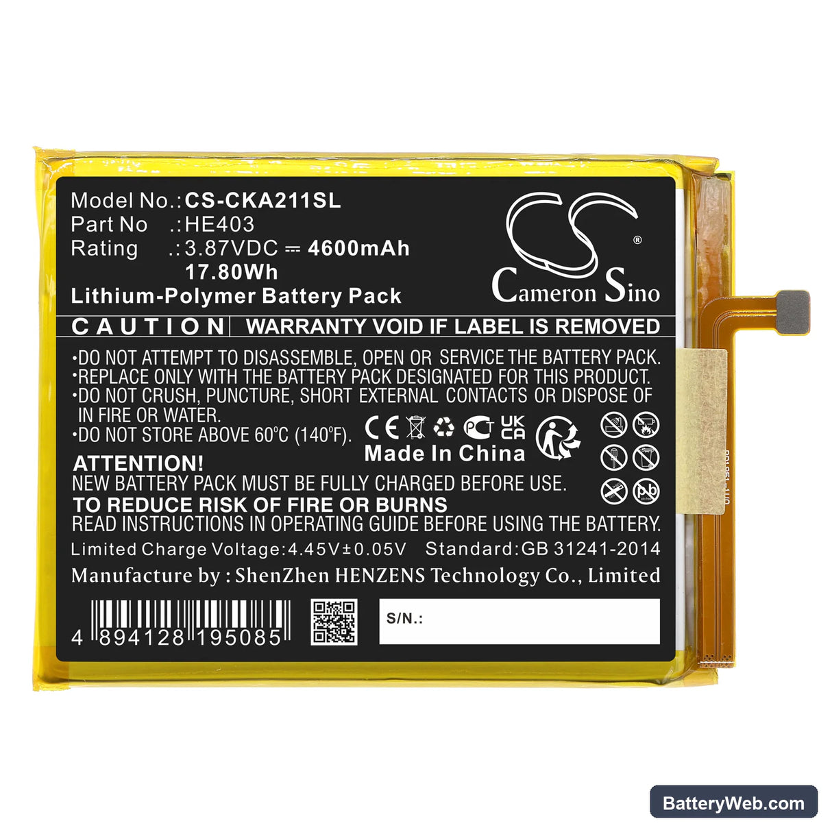 Cricket Dream 5G Replacement Battery, 3.87V, 4600mAh, Li-Polymer 3