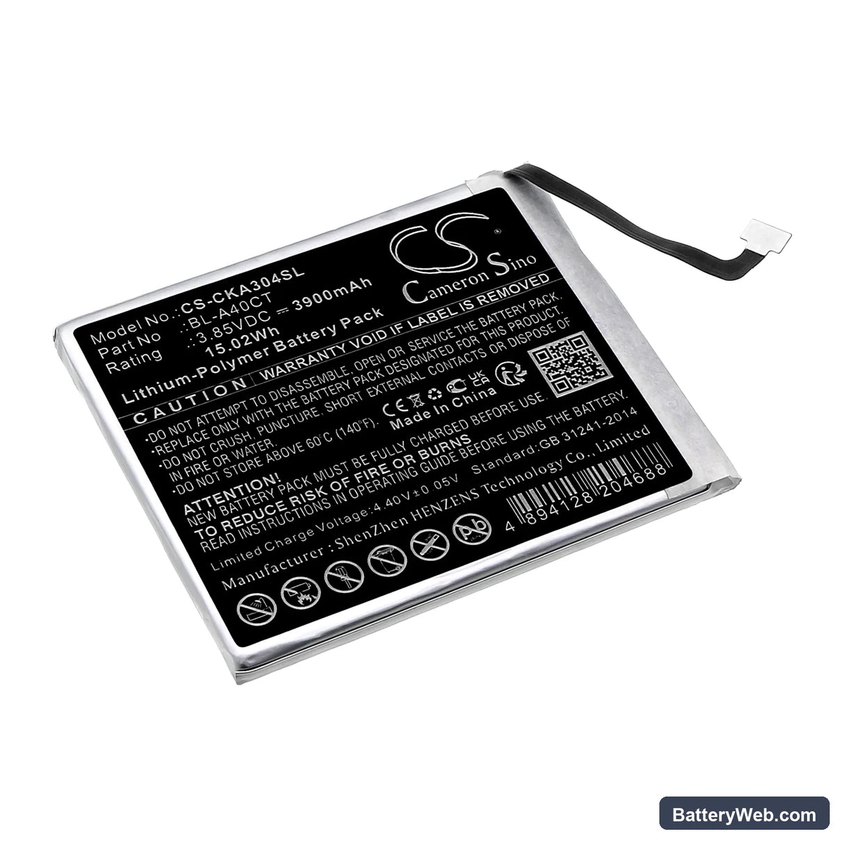 Cricket SN304AE Replacement Battery, 3.85V, 3900mAh, Li-Polymer 1