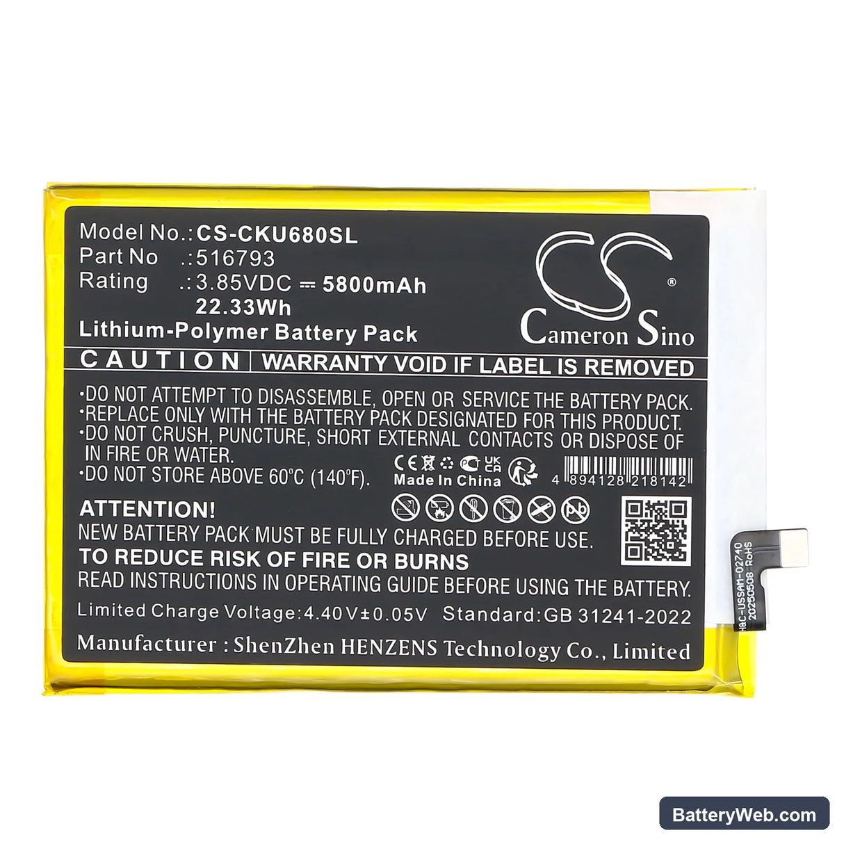 Cricket Outlast Replacement Battery, 3.85V, 5800mAh, Li-Polymer 3