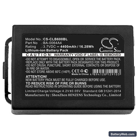 CipherLab CP60 Replacement Battery, 3.7V, 4400mAh, Li-ion 5
