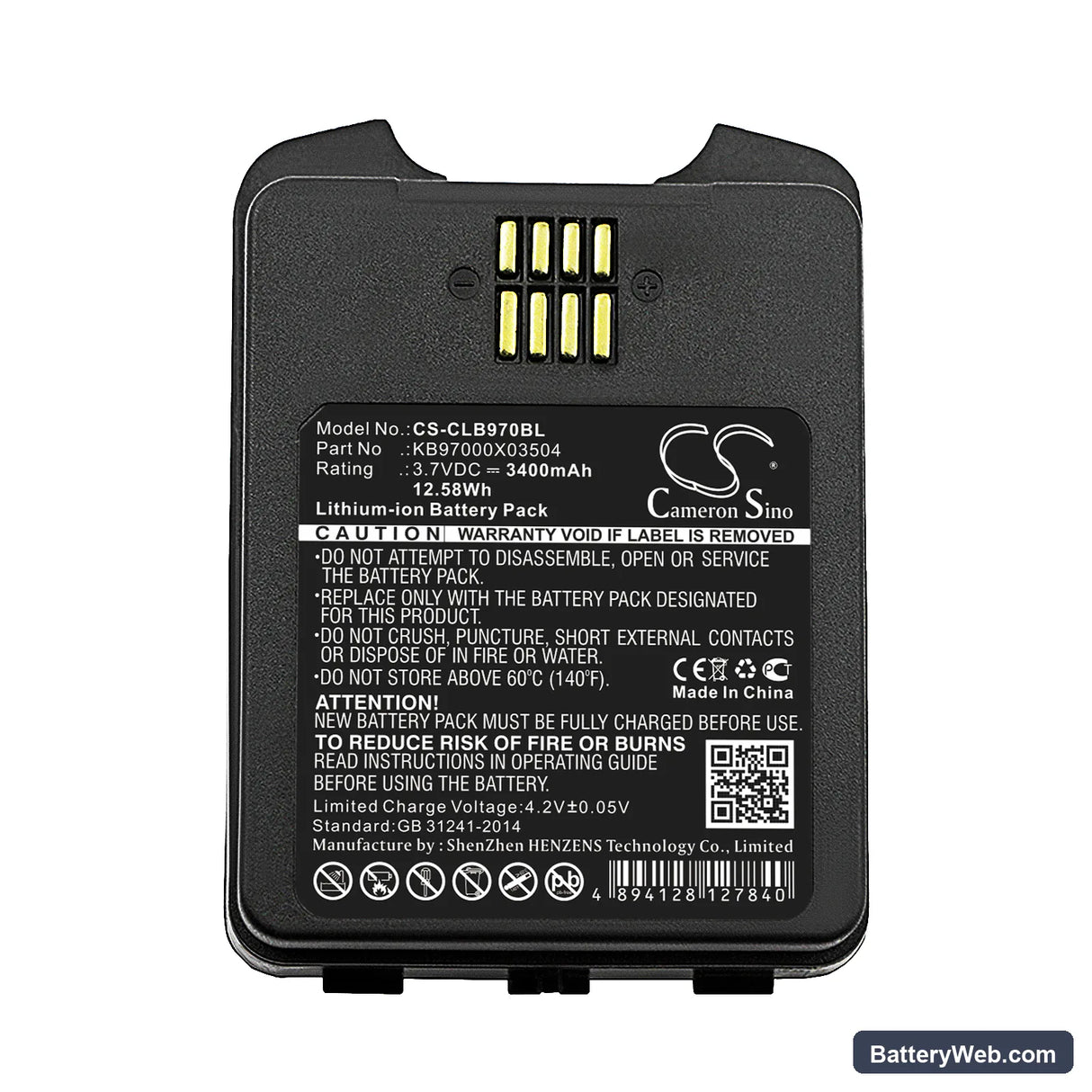 CipherLab 9700 Replacement Battery, 3.7V, 3400mAh, Li-ion 3