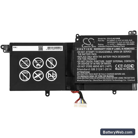 Clevo N131BU Replacement Battery, 11.4V, 2600mAh, Li-Polymer 3