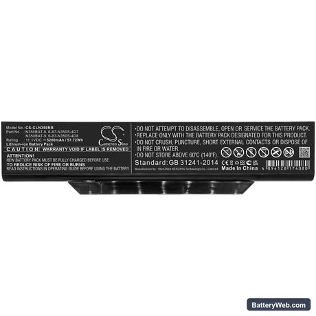 Clevo N350DV Replacement Battery, 11.1V, 5200mAh, Li-ion 3