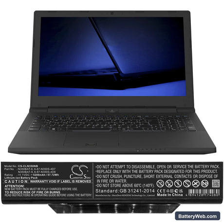 Clevo N350DV Replacement Battery, 11.1V, 5200mAh, Li-ion 4