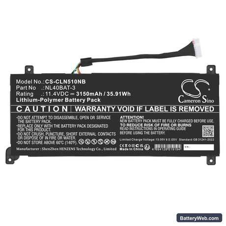 Clevo NL40MU Replacement Battery, 11.4V, 3150mAh, Li-Polymer 3
