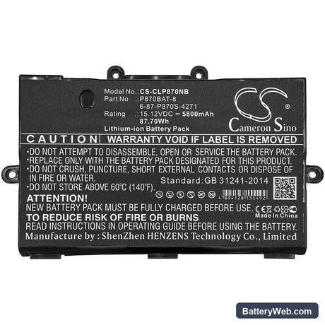 Schenker XMG U727 Replacement Battery, 15.12V, 5800mAh, Li-ion 5