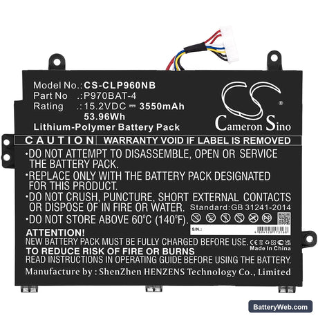 Clevo P960EN-K Replacement Battery, 15.2V, 3550mAh, Li-Polymer 3