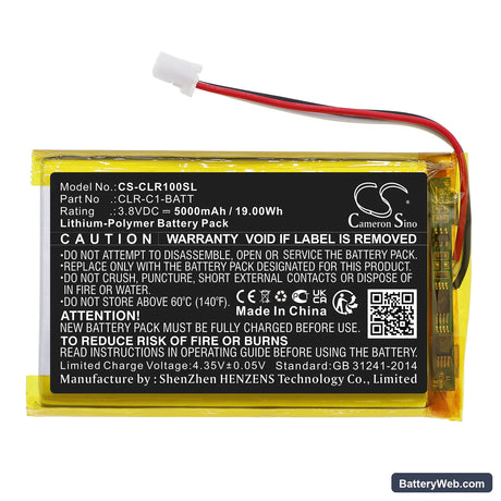 ClareOne Smart Home Panel Replacement Battery, 3.8V, 5000mAh, Li-Polymer 3