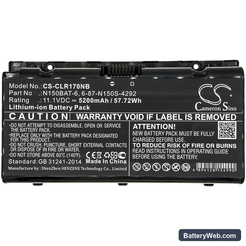 Clevo N170RD Replacement Battery, 11.1V, 5200mAh, Li-ion 3