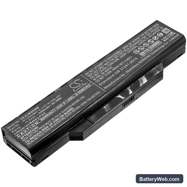 Clevo W255CEW Replacement Battery, 10.8V, 5200mAh, Li-ion 1